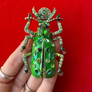 Green Jeweled Beetle Brooch